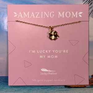 Lucky Feather Amazing Mom 14k Gold Dipped Four Leaf Clover Necklace SPR-M-LUCKY